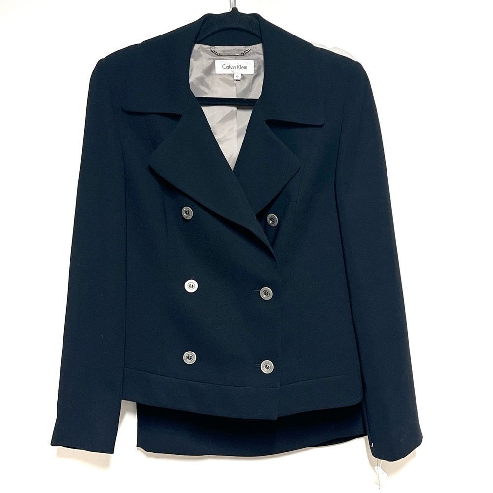 NWT Calvin Klein Womens Navy Double Breasted Cropped Skirt Suit Sz 6